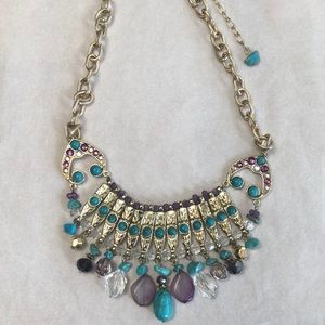 NWT Carol Dauplaise GoldTone Bead Collar Necklace Blue Purple Stones 18”